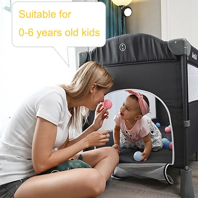 Lit bébé portable multifonctionnel Lit bébé pliable avec table à couches Berceau à bascule Lit de jeu pour enfants Meubles de chambre à coucher pour 0-6 ans